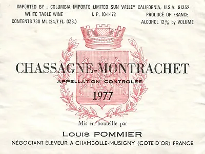 1970s-80s Louis Pommier Chassagne Montrachet French Wine Label VTG Original A441 • $11.97