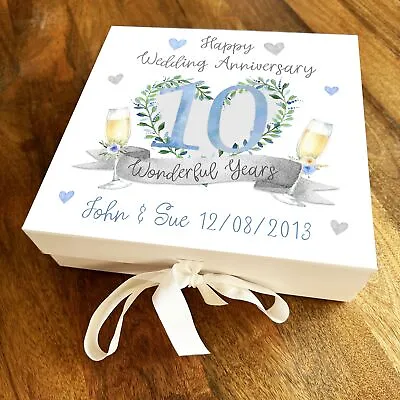 10th 10 Wonderful Years Personalised Square Wedding Anniversary Gift Box • £13.56