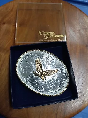 Vtg Montana Silversmiths Eagle Belt Buckle Sterling Silver Plated Cowboy Western • $50