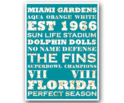 Miami Dolphins Art Poster NFL Football Subway Print 12x16  • $14.99