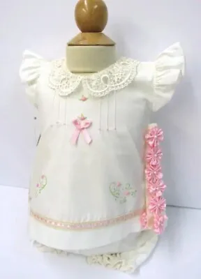 NWT Will'beth Ivory Lace Ribbon Dress 3pc & Bloomers Preemie Baby Girls 00 • $39.59