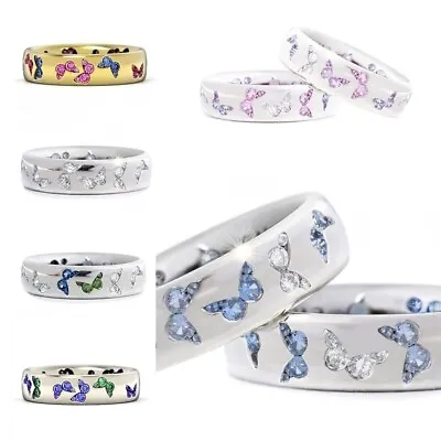 $2 • Buy Women 925 Silver Butterfly Wedding Ring Cubic Zirconia Butterfly Jewelry  5-11