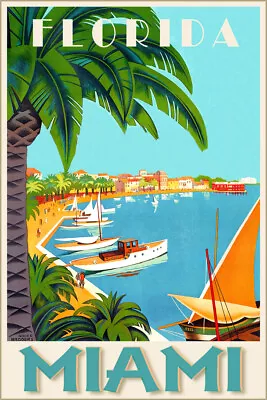 Miami Dade County Florida Boats Harbor Travel Poster Roger Broders Art Print 313 • $35.50