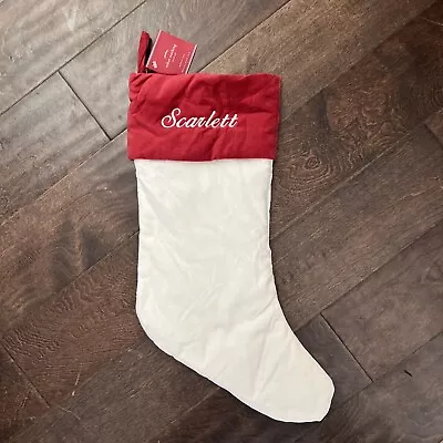 NWT Pottery Barn Classic Med Ivory Red Velvet Christmas Stocking Mono Scarlett • $16.50