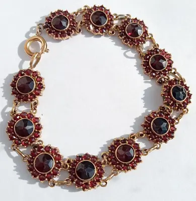 Antique Bracelet Natural Czech Garnet Pyrope Gilding Vintage Women's Jewelry • $310