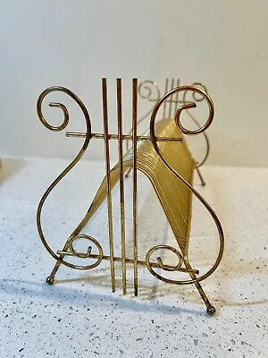 Vintage Mid-Century Modern Wire Record Holder W/Lyre Symbol Ends - Holds 61+ • $29