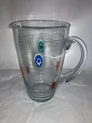 Murano Style Millefiori Cane Clear Glass Pitcher 8 1/2   • $32.99