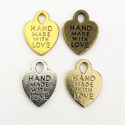Metal Hand Made With Love Heart Charms - Rose Gold Silver Matt Bronze Gold • £3.25