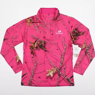 Mossy Oak Womens Pink Camo 1/4 Zip Hunting Jacket Top Jersey Sz M • $25