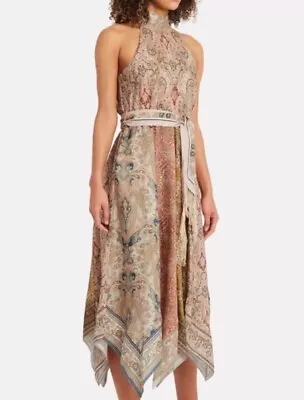 Zimmerman Women’s Paisley Scarf Midi Dress Hankerchei Hem Linen Size 1 • £195