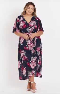 Beme Maxi Dress Plus Size 20 Wrap Party Elbow Sleeve Navy Floral Evening RP$130 • $46.99