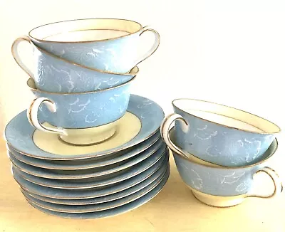 Vtg Noritake Hand Painted 5 Tea Cups & 8 Saucers Baby Blue And Cream Japan • $45