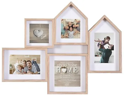 Wall Hanging Deep Set Wood Multi Aperture Photo Picture Frame Hold 3 Or 5 Photos • £14.99