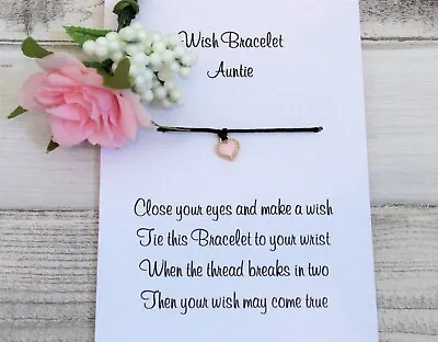 Auntie Wish Bracelet Friendship Gift Card Enamel Heart Charm Anklet Nanny Cousin • £3.45