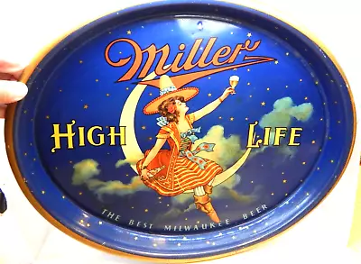 Miller High Life Beer Oval Serving Tray Girl On Moon - C. 1940 • $69.99