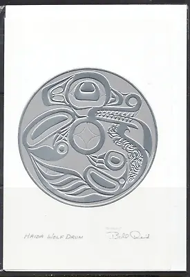 Mythical HAIDA WOLF DRUM - Silver Embossed - By Bill Reid - 6  X 9  Art Card • $12.95