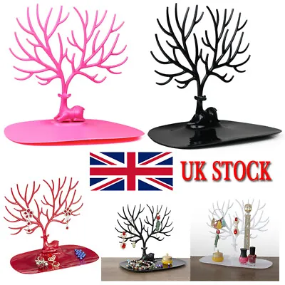 Jewelry Display Deer Tree Stand Rack Earring Necklace Ring Holder Tray Decor UK • £4.83