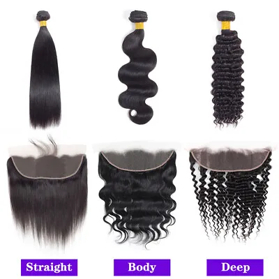 10A Human Hair Bundles With Frontal 13×4 Lace Frontal Remy Virgin Hair For Women • $205.32