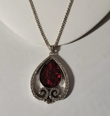 Brighton SEA OF LOVE RED Teardrop Silver Crystal Heart Pendant Long Necklace NWT • $59.40