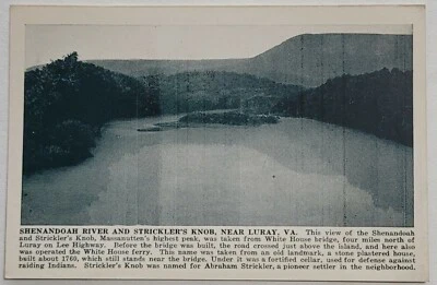 $5 • Buy Shenandoah River Stricklers Knob Luray Va SPH #z Virginia Postcard 1920's