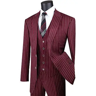 BIG & TALL Men's Burgundy Gangster Stripe 3 Piece 2 Button Classic Fit Suit NWT • $140