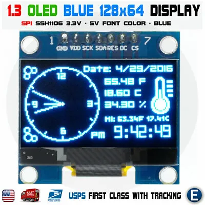 1.3  SPI 128X64 LED OLED LCD Display Module Arduino Blue Color SSH1106 US • $5.68