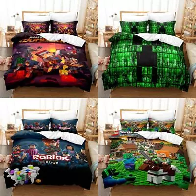 Game Minecraft Green Print Quilt Duvet Cover Set Bedding Queen King Pillowcase • $67.99