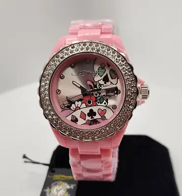 Ed Hardy By Christian Audigier Roxxy RX-LP Women's Pink Skull Crystal Watch • $45.97