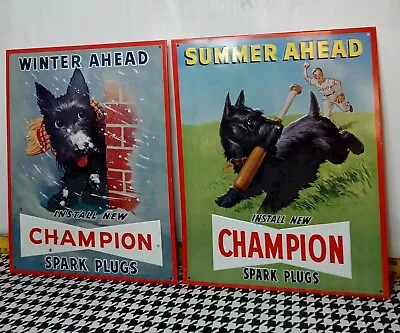Champion Spark Plugs Summer Ahead Scottie Dog Aaa Sign Co. Advertising Tins Rare • $39