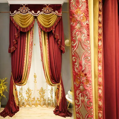 Custom Luxury European Red Velvet Embroidery Thick Cloth Curtain Valance C922 • $256.50