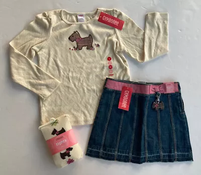 NWT Gymboree 5 5T Girl Detective Denim Skirt Scottie Tee & Tights • $59.95