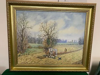 £70 • Buy Oil On Canvas Impressionist Painting  Ploughing Team  Signed By Luke Sykes - VGC