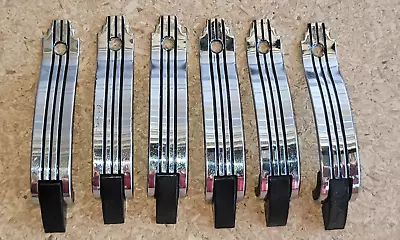 Vtg Set Of 6 Chrome W/ Black Lines Kitchen Cabinet Door Handle Pull Mid Century • $101.99