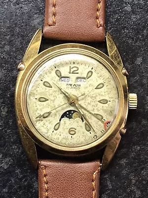 Vintage 50s Triple Date Moon Phase Mens Wrist Watch Calendar Mechanical 32mm • $416.52