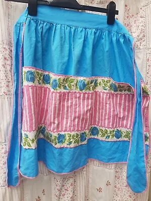 £7 • Buy Pretty Vintage 50s  Pinny Apron Retro Blue Rose And Pink   Design 