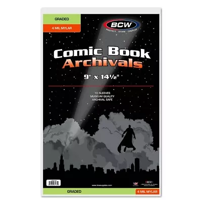 BCW Graded Comic Book Bags Archival Mylar 4 Mil Pack Of 10 Sleeves 1 1/2  Flap • $22.48