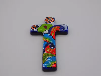 Mexican Folk Art Talavera Hand Painted  Pottery Cross • $12