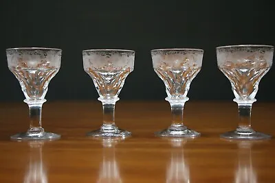 Set Antique Cut Crystal Toasting Liquor Glasses Grape Engraved Bowls 1900s • $180