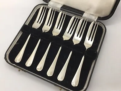 £115 • Buy Set Of Six Vintage Solid Sterling Silver Pastry / Cake Forks - 102g - Boxed