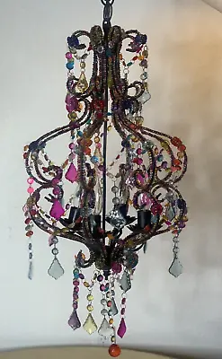 Bohemia Multi Colored Chandelier Metal And Beaded Strands 5 Lights Pendant Lamp • $155