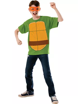 Boys Teenage Mutant Ninja Turtles Michelangelo Shirt Eyemask Costume Large 12-14 • $25.98