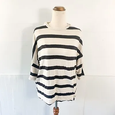 Zara Women’s W&B Collection Striped Knit Top 3/4 Sleeve Black White US Medium • $11