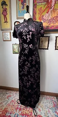 Vintage 90’s Dress Maxi Velvet Cocktail Party Fitted L/XL 12 • $48