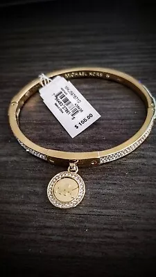 **RARE** MICHAEL KORS MK Logo Charm •Gold• Bangle Bracelet Crystals MKJ5976710  • $75