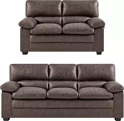 Oxford Leather Sofa Set - Dark Brown. 3 And 2 Seater Sofa Sets. 2 Piece Suites  • £834.58