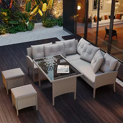 Rattan Garden Furniture Set 7 Seater Dining Table Outdoor Corner Sofa W/Cushions • £419.99