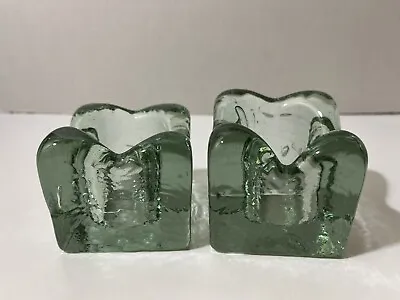 Sea Green Recycles Glass Square Tea Light Votive Candle Holders Set Of 2 • $11.99