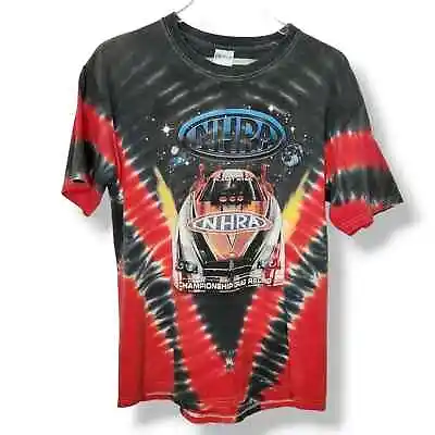 Vintage Gildan Heavyweight Tie Dye NHRA Drag Racing T-Shirt Size Medium • $22.99