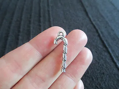 Pack Of 25 3D Tibetan Silver Candy Cane Sweet Pendant Charm 26mm X 9mm CLEARANCE • £2.50