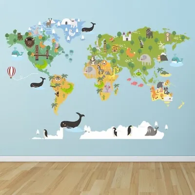 Childrens Animals World Map Wall Sticker WS-51373 • £11.98
